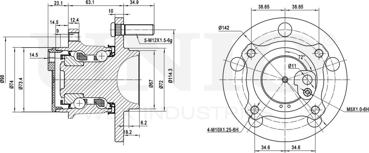 Ступица колеса с интегрированным подшипником (Unio). Артикул HUB-20055