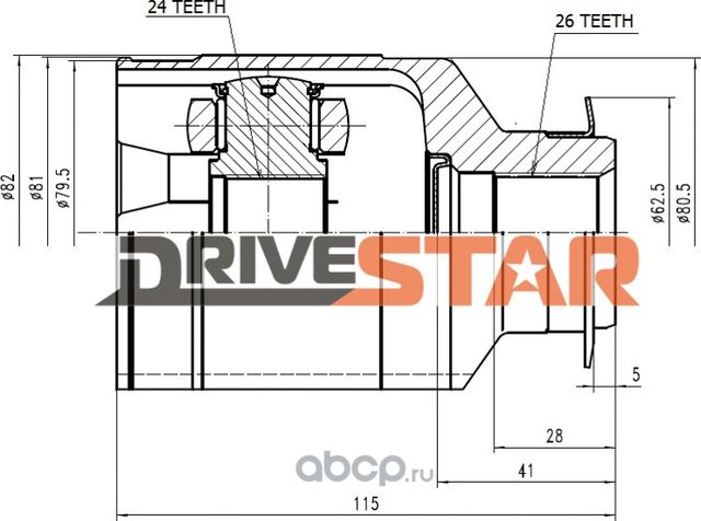 ШРУС ВНУТРЕННИЙ ПРАВЫЙ 24x44x26 (Drivestar). Артикул ICKH0002FR