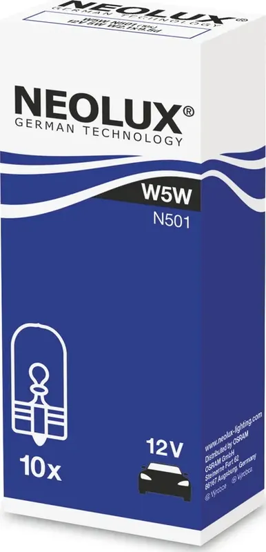 Лампа 12V W5W 5W W2,1x9,5d NEOLUX Standart 1 шт. картон N501. Артикул N501