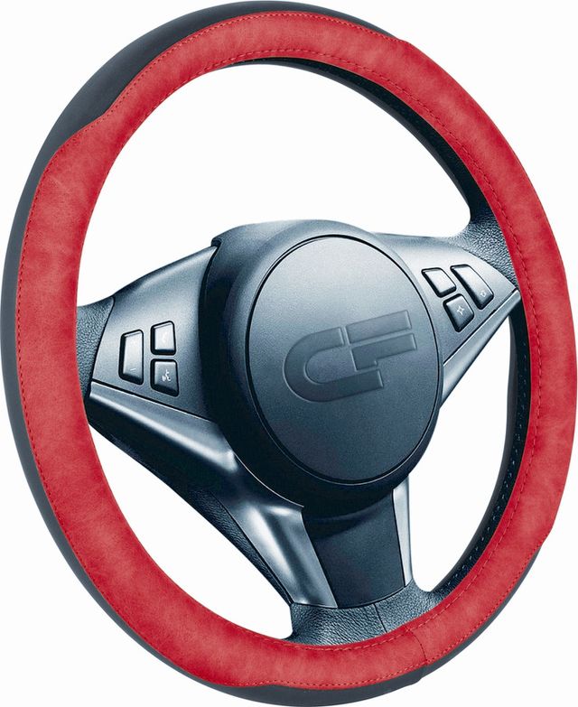 Оплётка на руль CarFashion Bison (размер M, экокожа, цвет ЧЕРНЫЙ/КРАСНЫЙ/КРАСНЫЙ). Артикул 31297