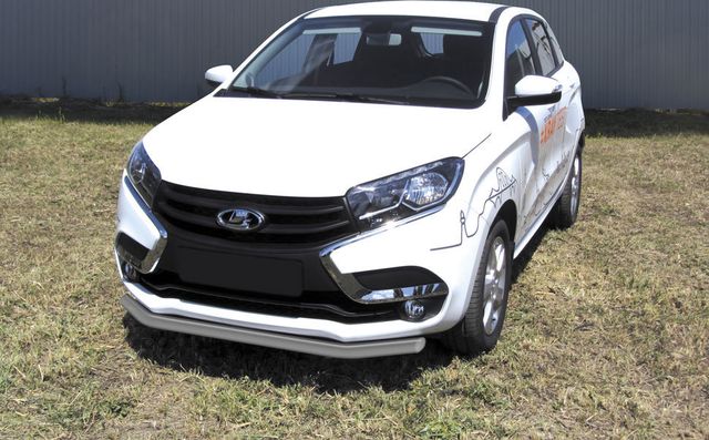 Защита Slitkoff переднего бампера d57 для Lada Xray 2015-2026 Серебристая. Артикул LadXR004S