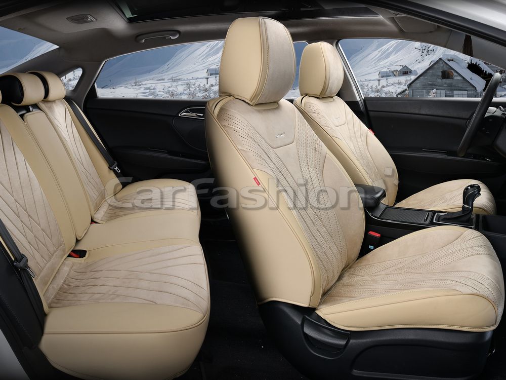 Чехлы универсальные каркасные CarFashion 5D Consul Plus на сидения авто, цвет Бежевый/Бежевый/Бежевый. Артикул 27325
