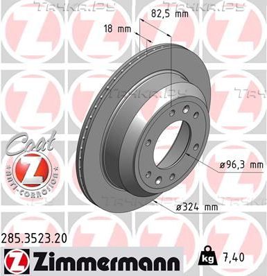 Тормозной диск Zimmermann Coat Z задний для Hyundai H-1 II 2008-2026. Артикул 285.3523.20