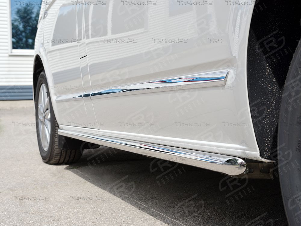 Защита порогов RusStal труба d42 левый для Volkswagen Transporter T6 (длинная база) 2015-2026. Артикул VTCT-002332