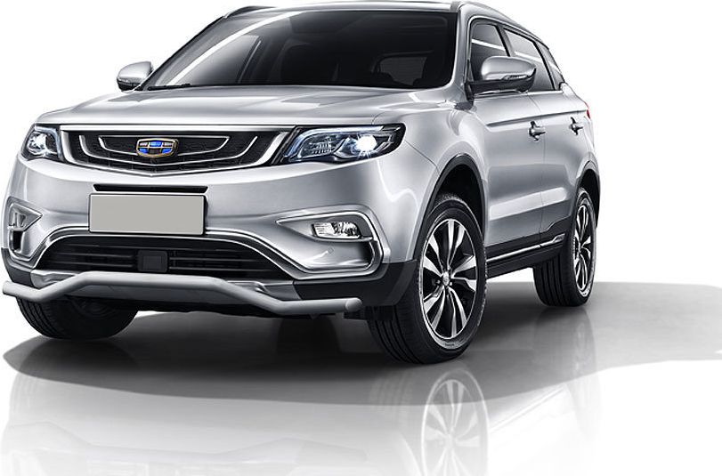 Защита Slitkoff переднего бампера d57 волна для Geely Atlas 2016-2026 Серебристая. Артикул GEAT01S