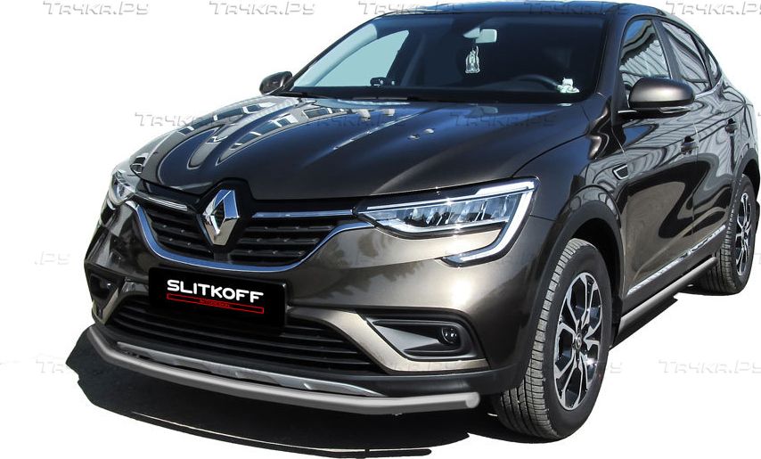 Защита Slitkoff переднего бампера d42 для Renault Arkana 2019-2026 Серебристая. Артикул RAR4WD002S