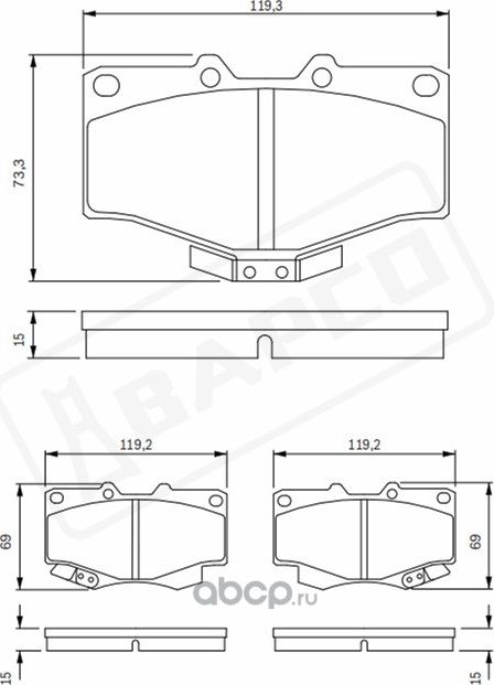 Колодки тормозные дисковые Передние GW SUV 2.2/2.2 AWDTOYOTA 4 RUNNER (_N1_)( (Bapco) Bapco. Артикул BP0035
