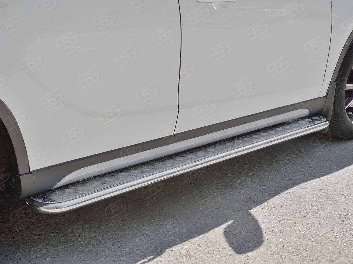 Защита порогов RusStal труба d42 с листом (Лист алюм, проф. нерж) (Вариант 2) для Brilliance V5 2014-2026. Артикул BV5L-0027012