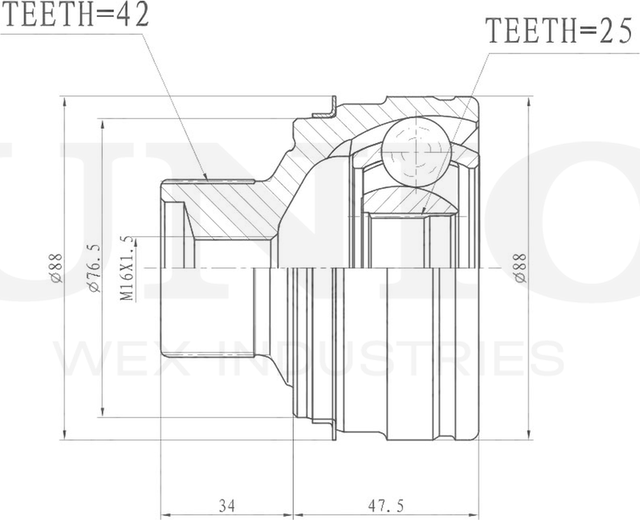ШРУС наружный (Unio). Артикул CVJ-20103