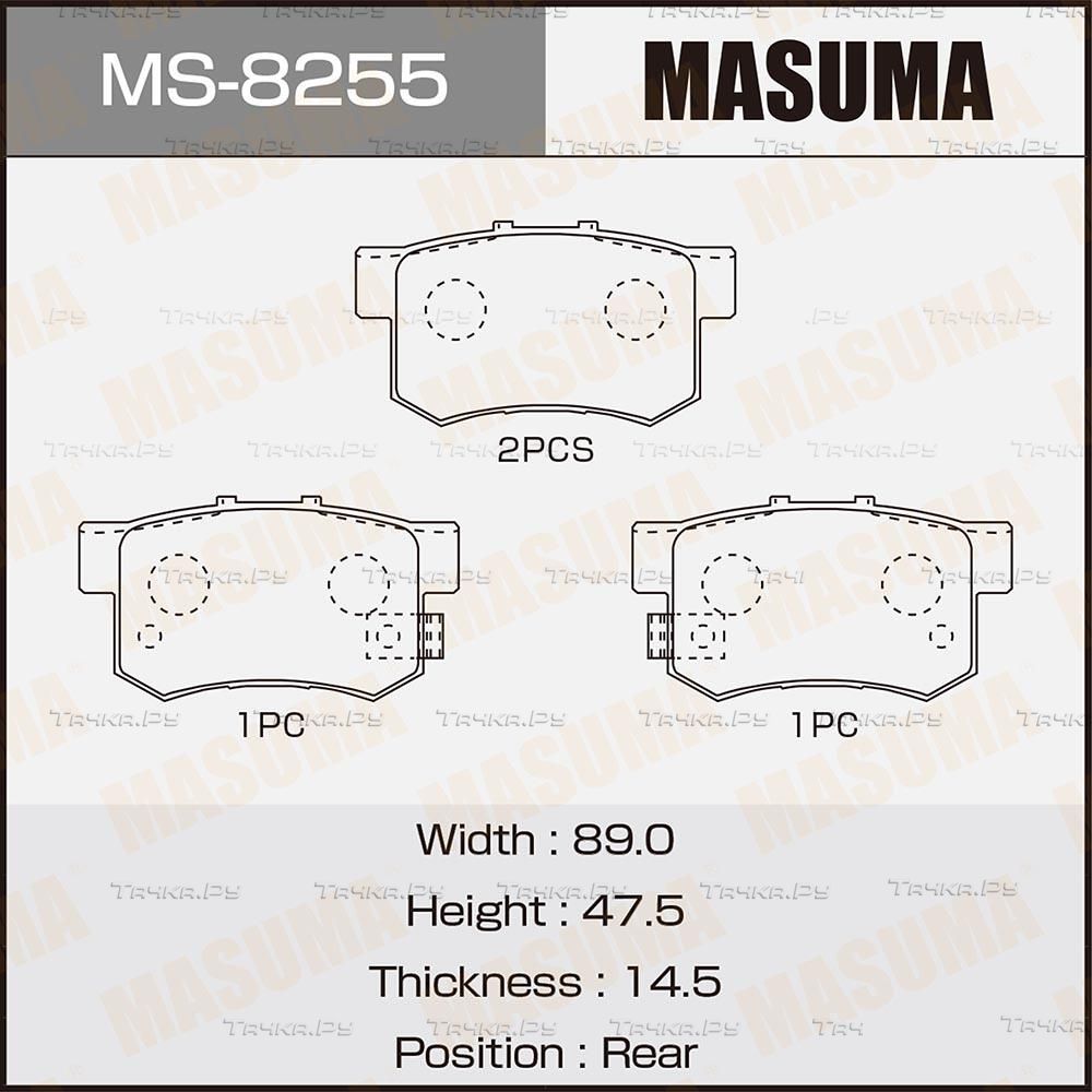 Тормозные колодки Masuma задние для Honda CR-V III 2006-2012. Артикул MS-8255