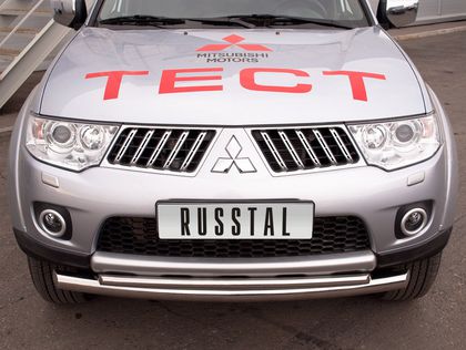 Защита RusStal переднего бампера d76/42 (дуга) для Mitsubishi Pajero Sport II до рестайлинга 2010-2012. Артикул PSZ-000921
