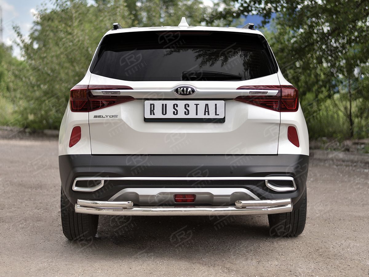 Защита RusStal заднего бампера d63 (секции) d42 (уголки) для Kia Seltos 2020-2026. Артикул KSLZ-003424