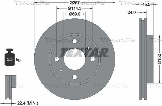 Тормозной диск Textar передний для Hyundai Elantra III (XD) 2000-2003. Артикул 92130800