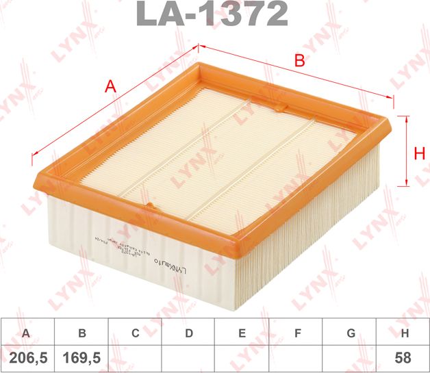 Воздушный фильтр LYNXauto. Артикул LA-1372