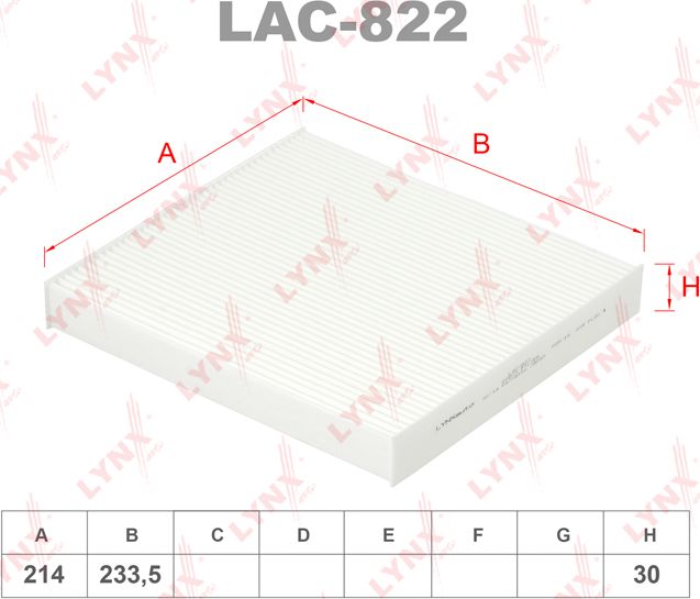 Салонный фильтр LYNXauto. Артикул LAC-822