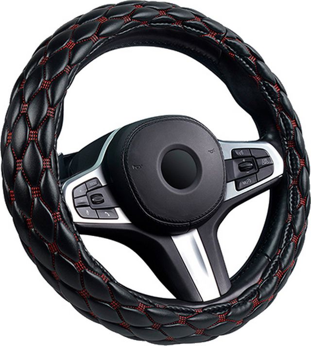 Оплётка на руль CarFashion Shuttle XXL (размер XXL, экокожа, цвет ЧЕРНЫЙ/КРАСНЫЙ). Артикул 31698