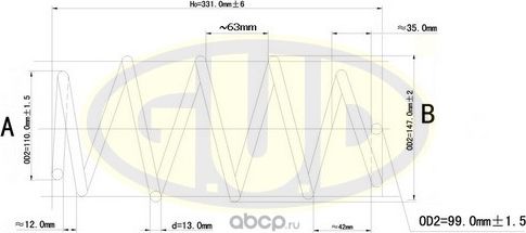 Пружина подвески G.U.D. передняя для Volkswagen Touran I 2003-2007. Артикул GCS095069