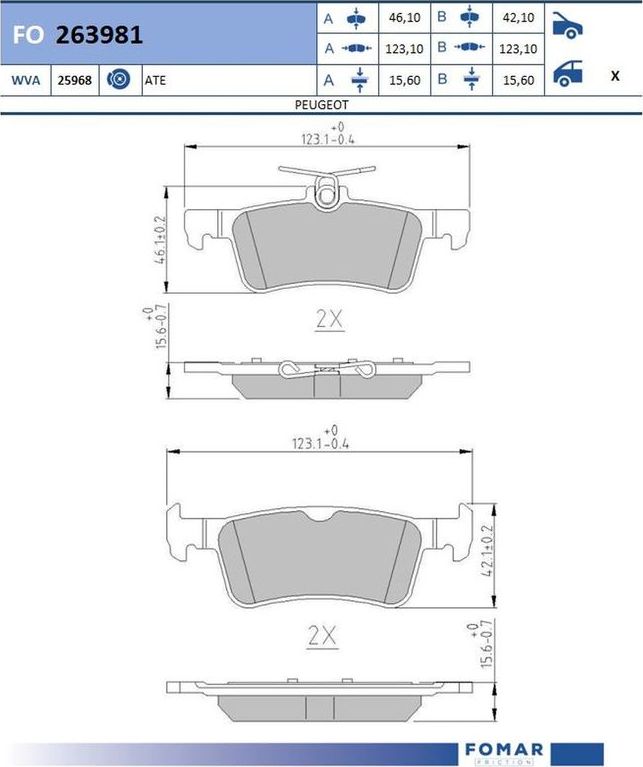 Тормозные колодки Fomar. Артикул FO 263981