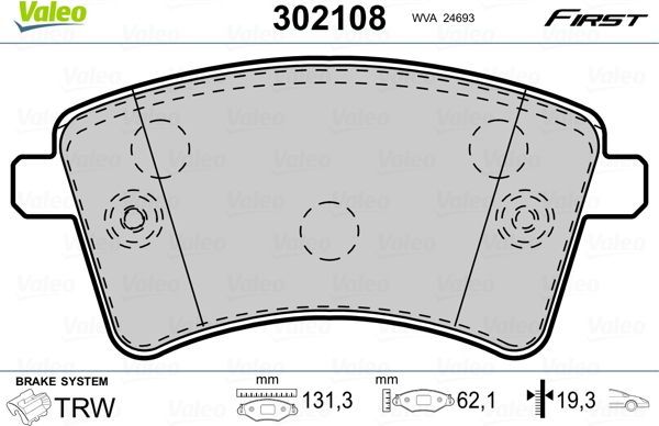 Тормозные колодки Valeo First. Артикул 302108