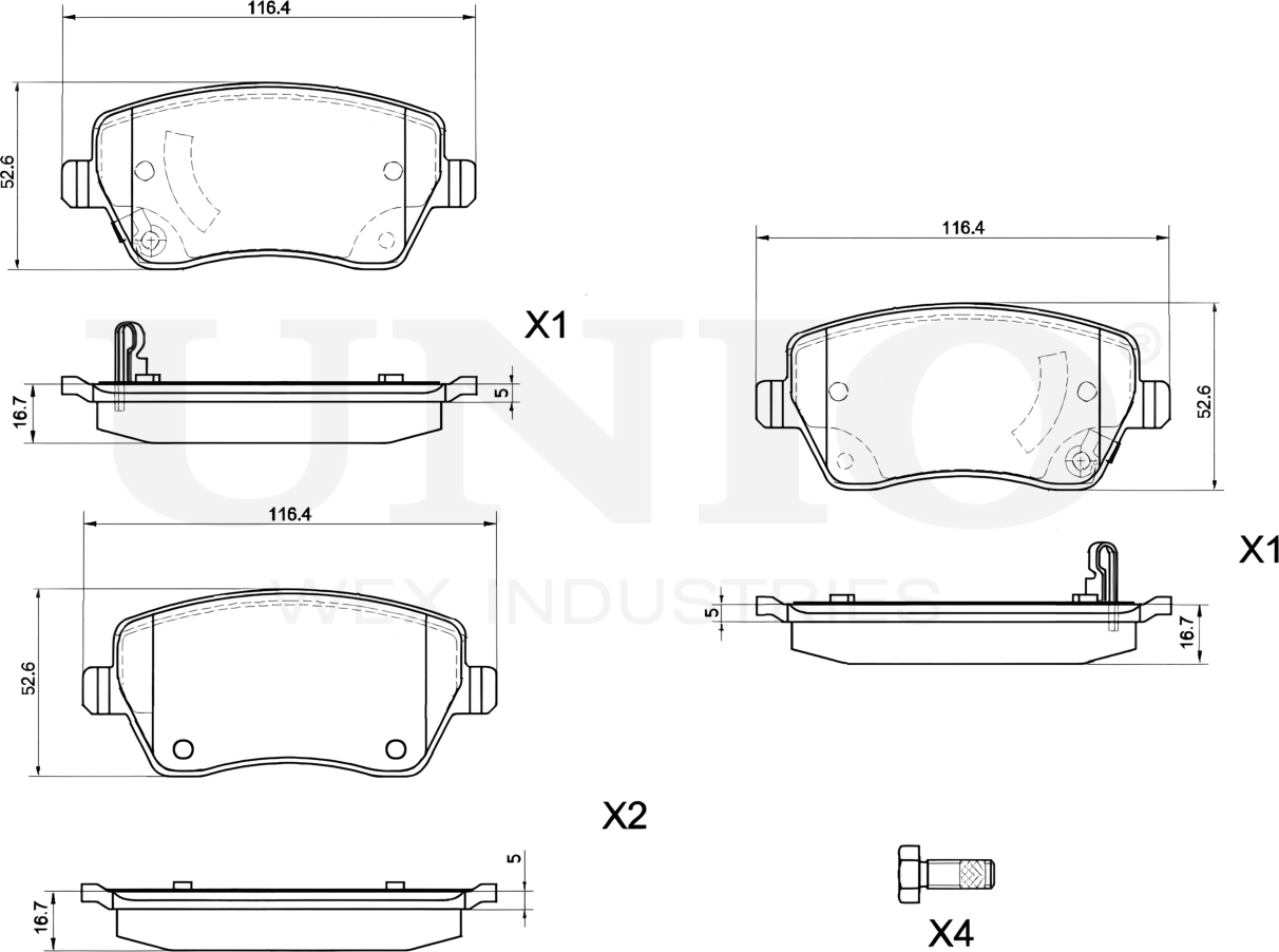 Колодки тормозные дисковые, комплект (Unio). Артикул BRP-20046