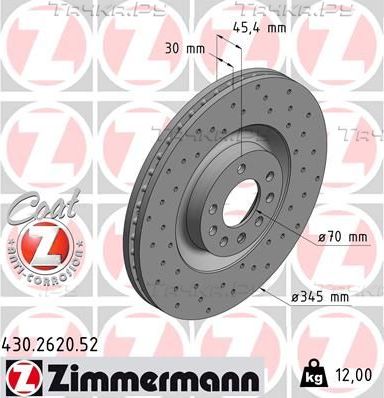 Тормозной диск Zimmermann SPORT Z передний для Opel Vectra C 2005-2008. Артикул 430.2620.52