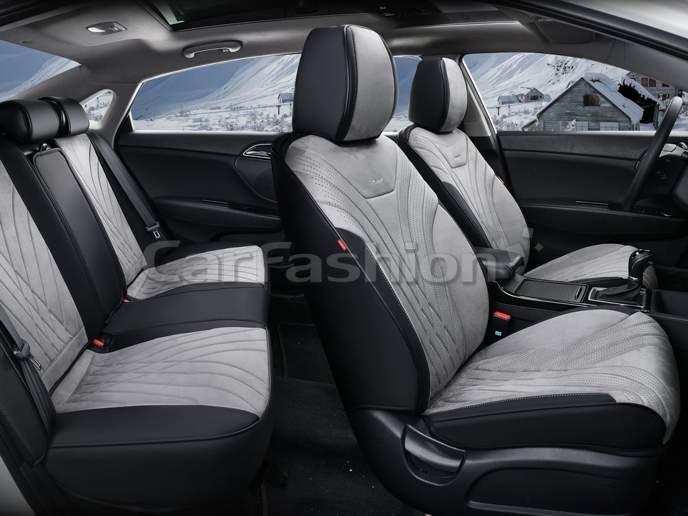 Чехлы универсальные каркасные CarFashion 5D Consul Plus на сидения авто, цвет Серый/Черный/Серый. Артикул 27326