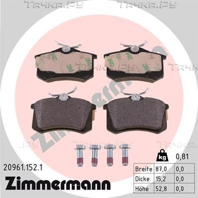Тормозные колодки Zimmermann задние для Renault Scenic II 2003-2009. Артикул 20961.152.1