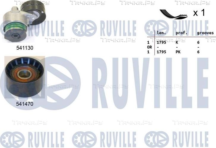 Приводной ремень поликлиновой с роликами (комплект) Ruville для Nissan Interstar 2002-2006. Артикул 570080