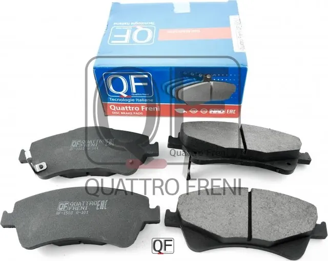 Колодки тормозные дисковые передние к-т с механическим датчиком износа и пружинами (Quattro Freni). Артикул qf500302