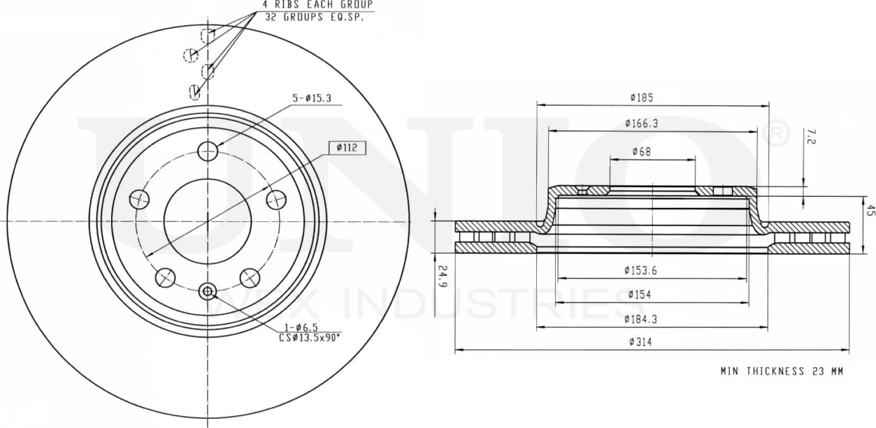 Диск тормозной (Unio). Артикул BRD-20278