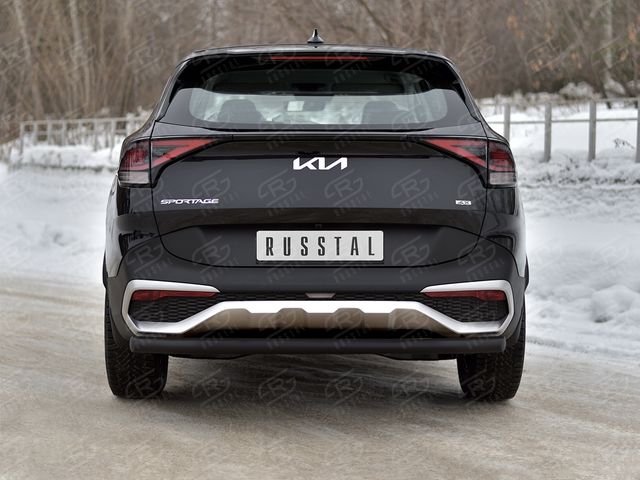 Защита RusStal заднего бампера d63 секции для Kia Sportage V (кроме Style и X-Line) 2021-2026 Черная. Артикул KSZ-004034CH