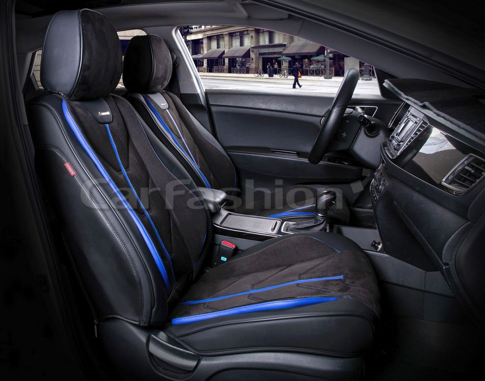 Чехлы универсальные каркасные CarFashion 5D Start на передние сидения авто, цвет Черный/Черный/Синий. Артикул 21066