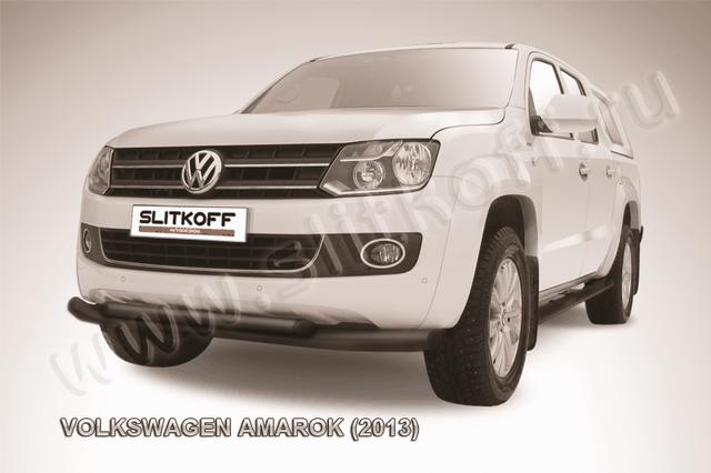 Защита Slitkoff переднего бампера d76/57 двойная ЧЕРНАЯ матовая для Volkswagen Amarok 2010-2015. Артикул VWAM13-003B