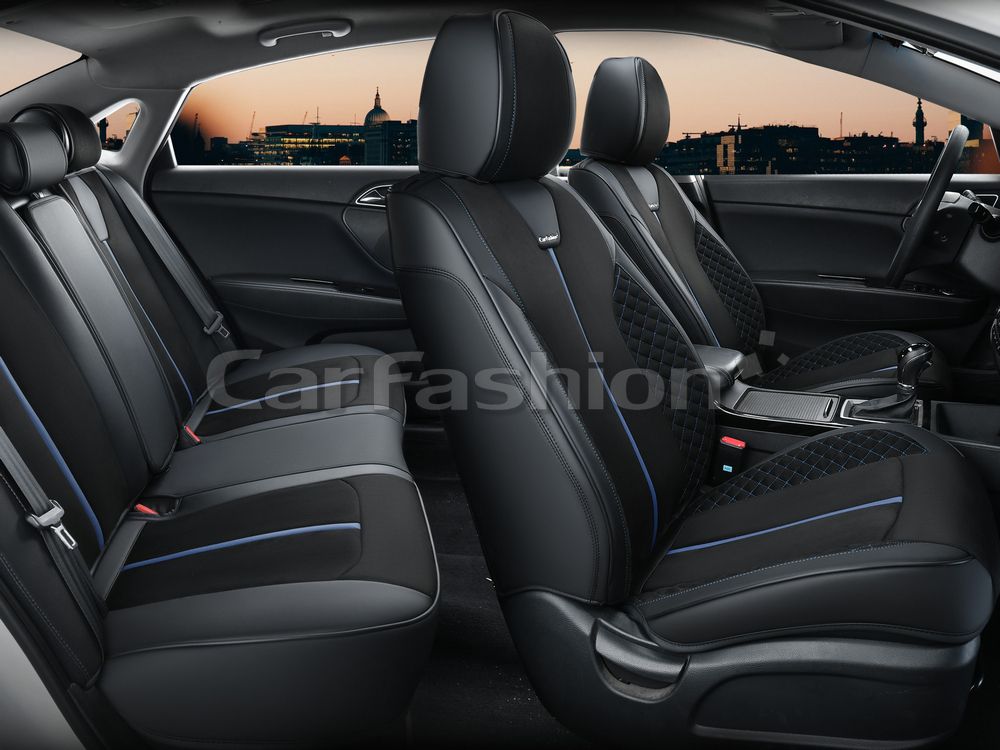 Чехлы универсальные каркасные CarFashion 5D Marshal Plus на сидения авто, цвет Черный/Черный/Синий. Артикул 27288