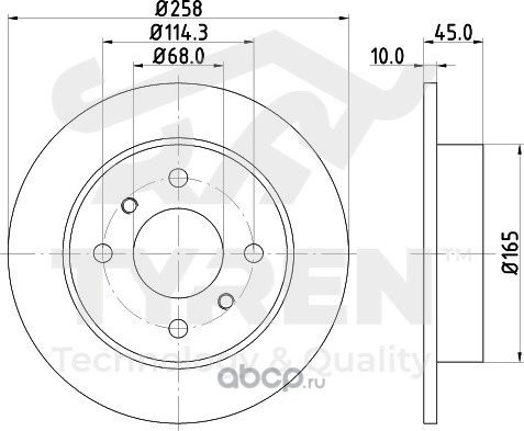 Тормозной диск (Tyren). Артикул TYR1011351