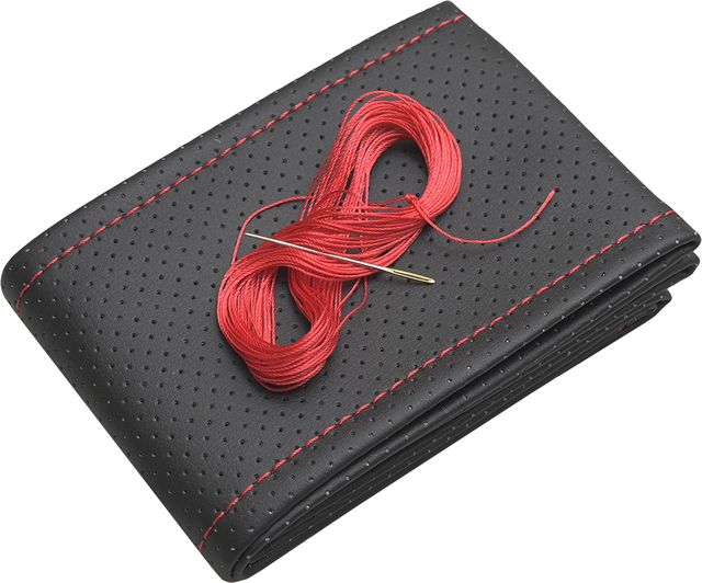 Оплётка на руль Rezkon прошивная (размер XL, экокожа перф., цвет ЧЕРНЫЙ/Красная нитка). Артикул 8001021034