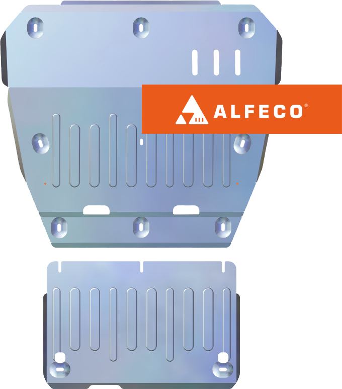 Защита алюминиевая Alfeco (4 мм) для картера и КПП (2 части) Jetour T2 FWD 2024-2026. Артикул ALF.70.04 AL4