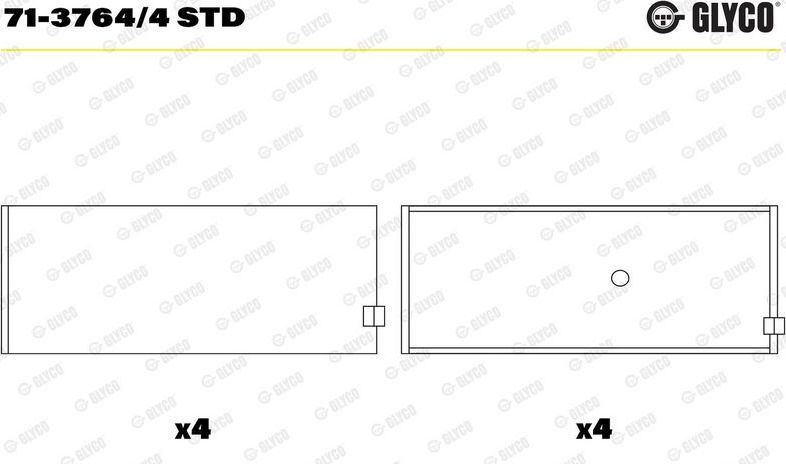 Вкладыши шатунные Glyco для Opel Calibra 1989-1997. Артикул 71-3764/4 STD