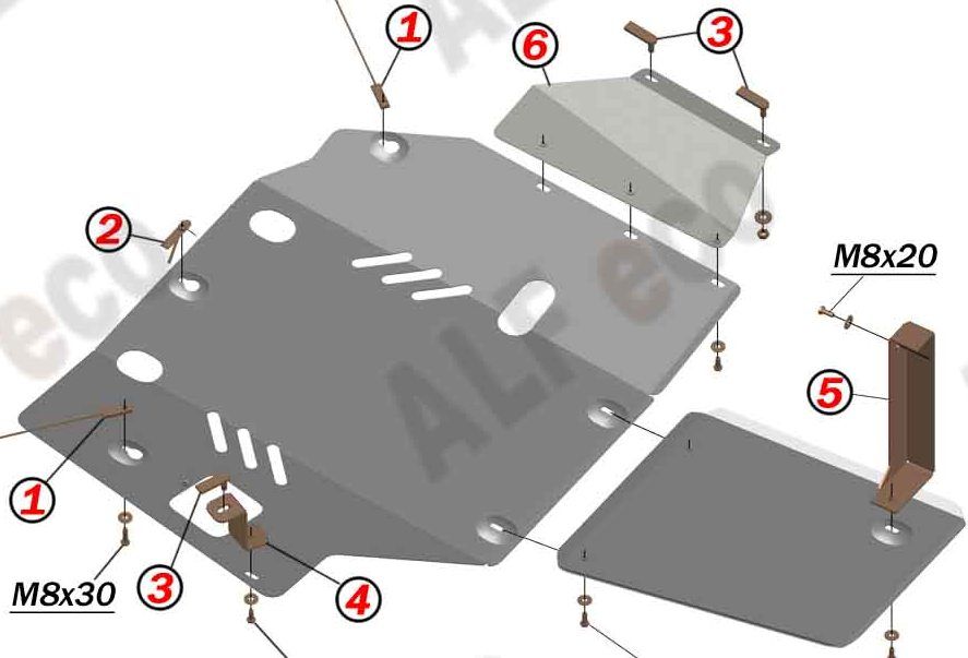 Защита алюминиевая Alfeco для картера и КПП Toyota Estima I Lucida 1990-2000. Артикул ALF.24.64al