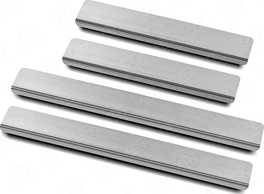 Накладки RusStal на пороги (лист нерж., шлифованный) для Volkswagen Polo VI 2020-2026. Артикул VWPOL20-02