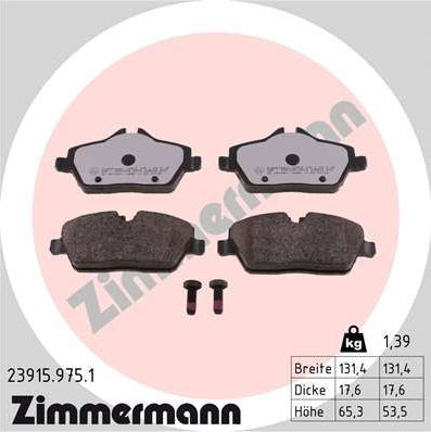 Тормозные колодки Zimmermann rd:z передние для MINI Hatch II (R56) 2006-2013. Артикул 23915.975.1