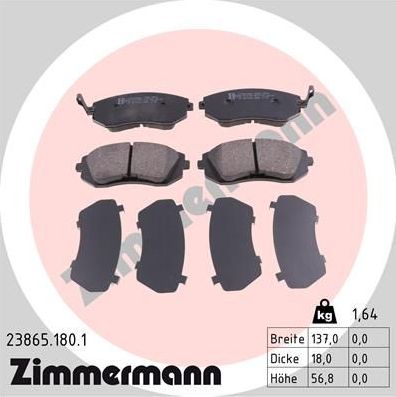 Тормозные колодки Zimmermann передние для Subaru Outback II 2000-2003. Артикул 23865.180.1