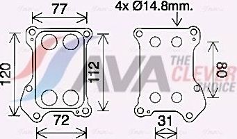 Радиатор масляный (маслоохладитель) для двигателя AVA (алюминий) для Fiat Doblo II 2010-2026. Артикул OL3688