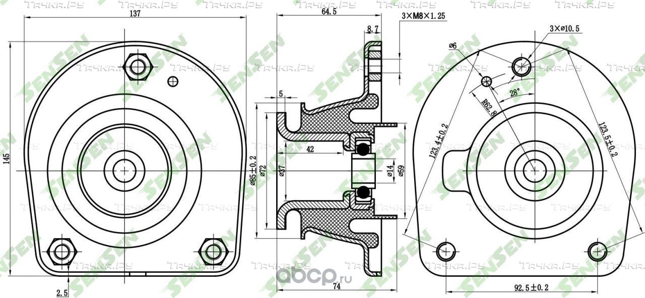 ОПОРА АМОРТИЗАТОРА ПЕРЕДНЕГО ПРАВОГО FIAT DOBLO/PALIO 96 (Sensen). Артикул M61215