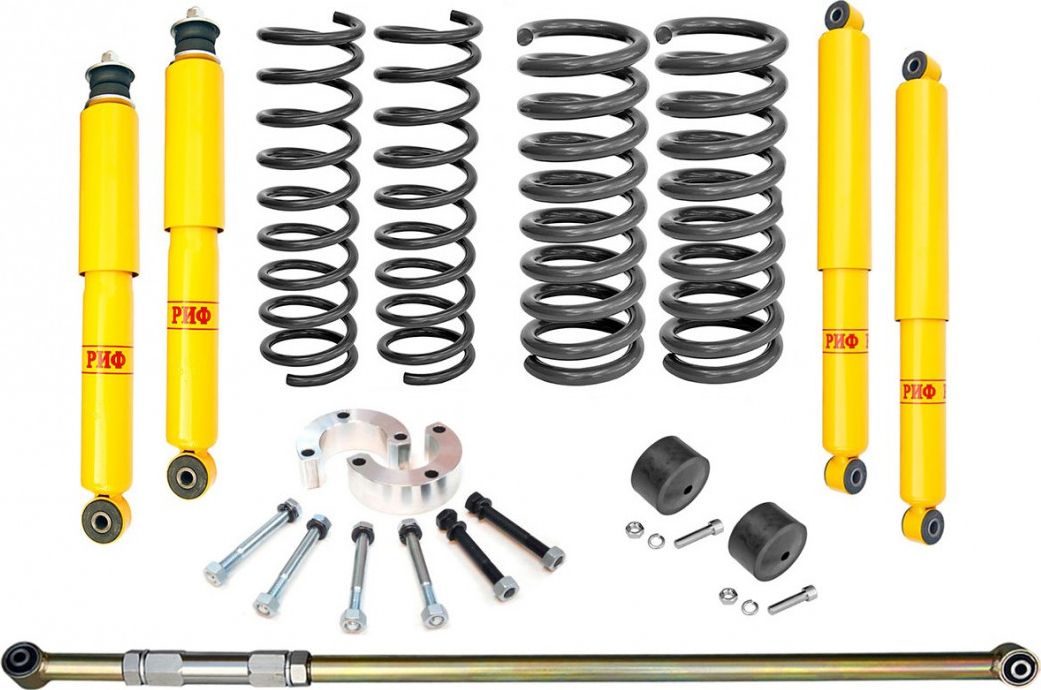 Лифт-комплект РИФ для Chevrolet Niva 2002-2020, лифт 50 мм, доп. нагрузка передних пружин + 60 кг, задних +0-100 кг. Артикул RIF-CHN