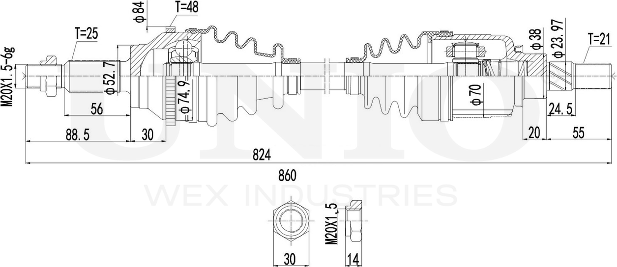 Вал приводной (Unio). Артикул CVJ-10021