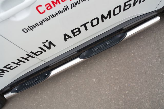 Защита порогов RusStal труба d76 с накладкой (вариант 3) Mitsubishi Outlander III 2014-2026. Артикул MORT-001898