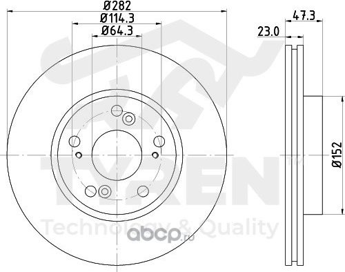 Диск тормозной | перед | (Tyren). Артикул TYR1013151