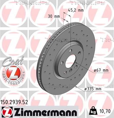 Тормозной диск Zimmermann SPORT Z передний для MINI Countryman II (F60) 2017-2019. Артикул 150.2939.52