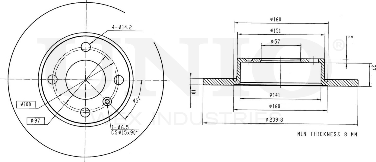 Диск тормозной (Unio). Артикул BRD-20116